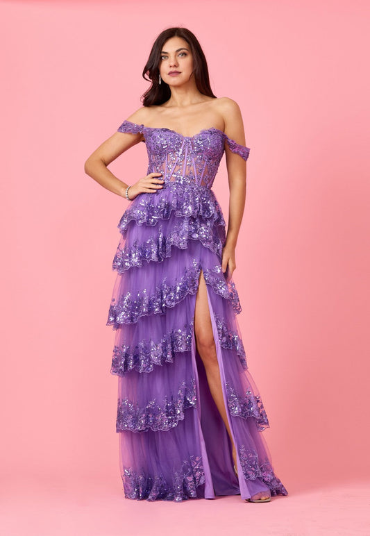 Long Sequin Sheer Corset Prom Dress Wholesale