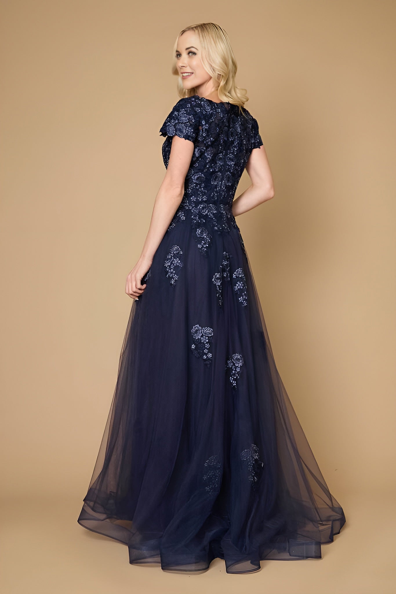 Long Lace Navy Mother of the Bride Dress Wholesale