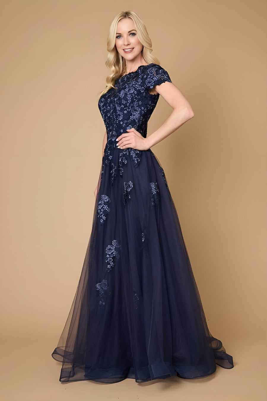 Long Lace Navy Mother of the Bride Dress Wholesale