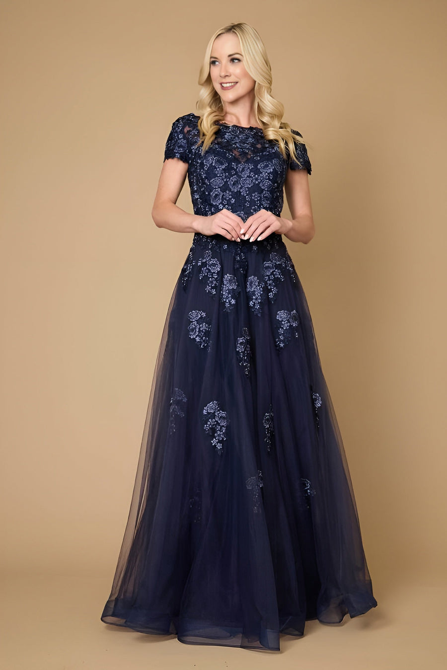 Long Lace Navy Mother of the Bride Dress Wholesale