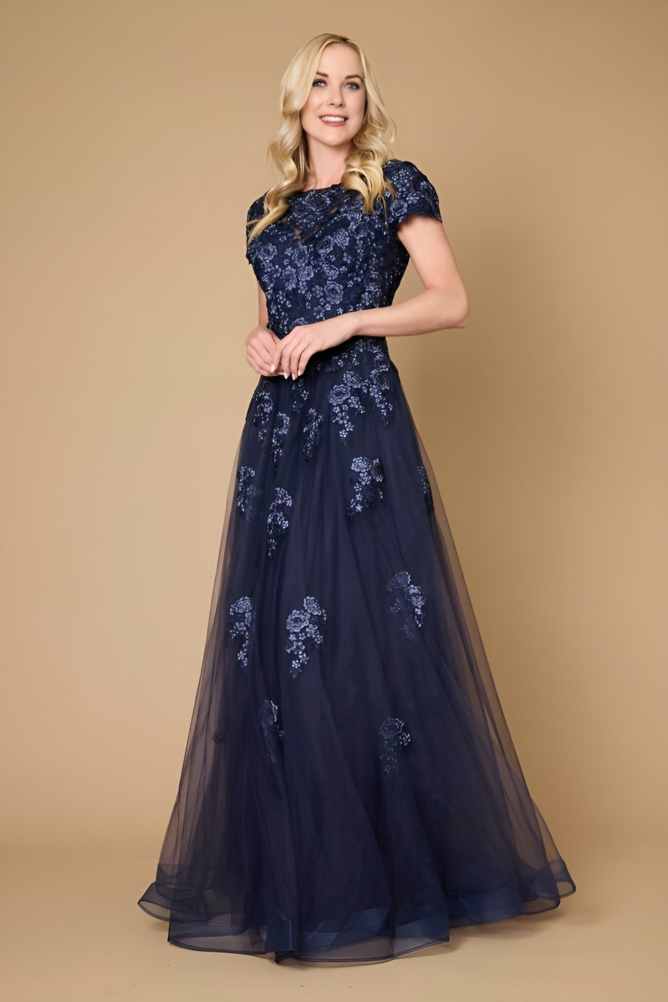 Long Lace Navy Mother of the Bride Dress Wholesale