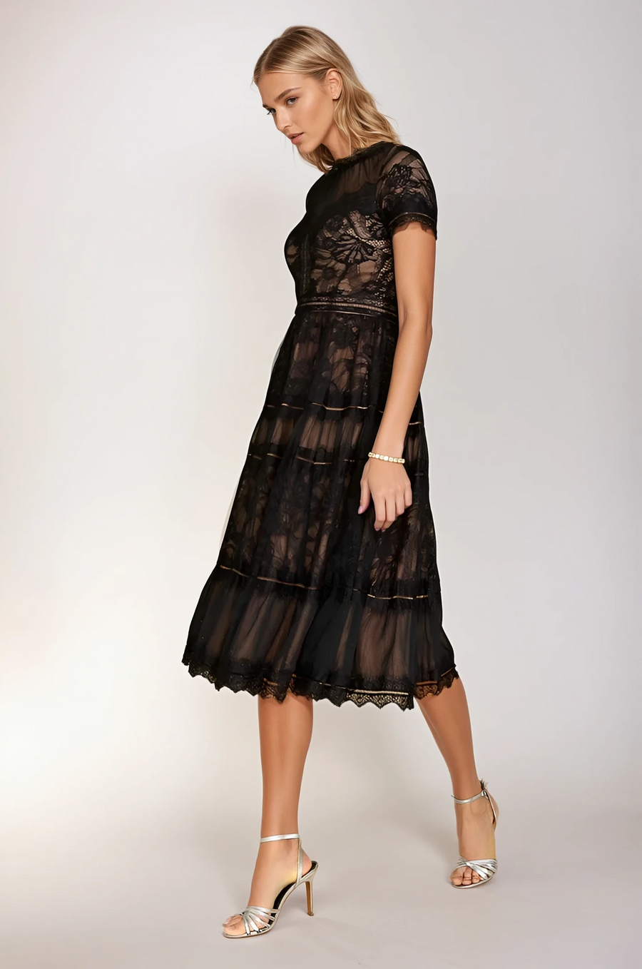 Midi Lace Formal Black Cocktail Dress Wholesale