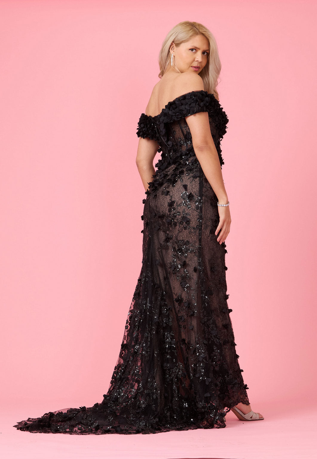 Long Formal Off the Shoulder 3D Floral Corset Dress Wholesale