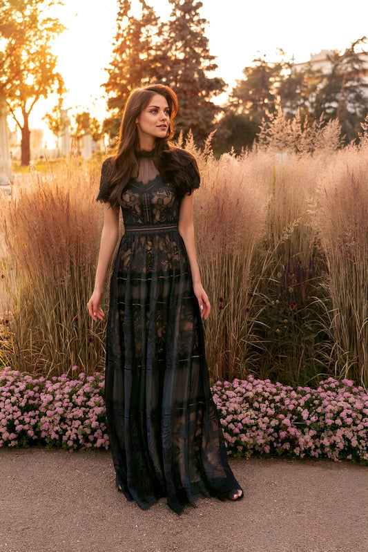 Long Lace Formal Black Evening Dress Wholesale