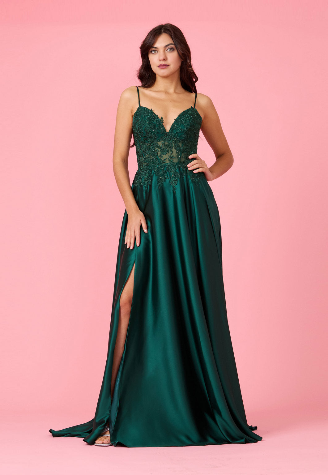 Long Chiffon Lace Illusion Formal Prom  Dress Wholesale