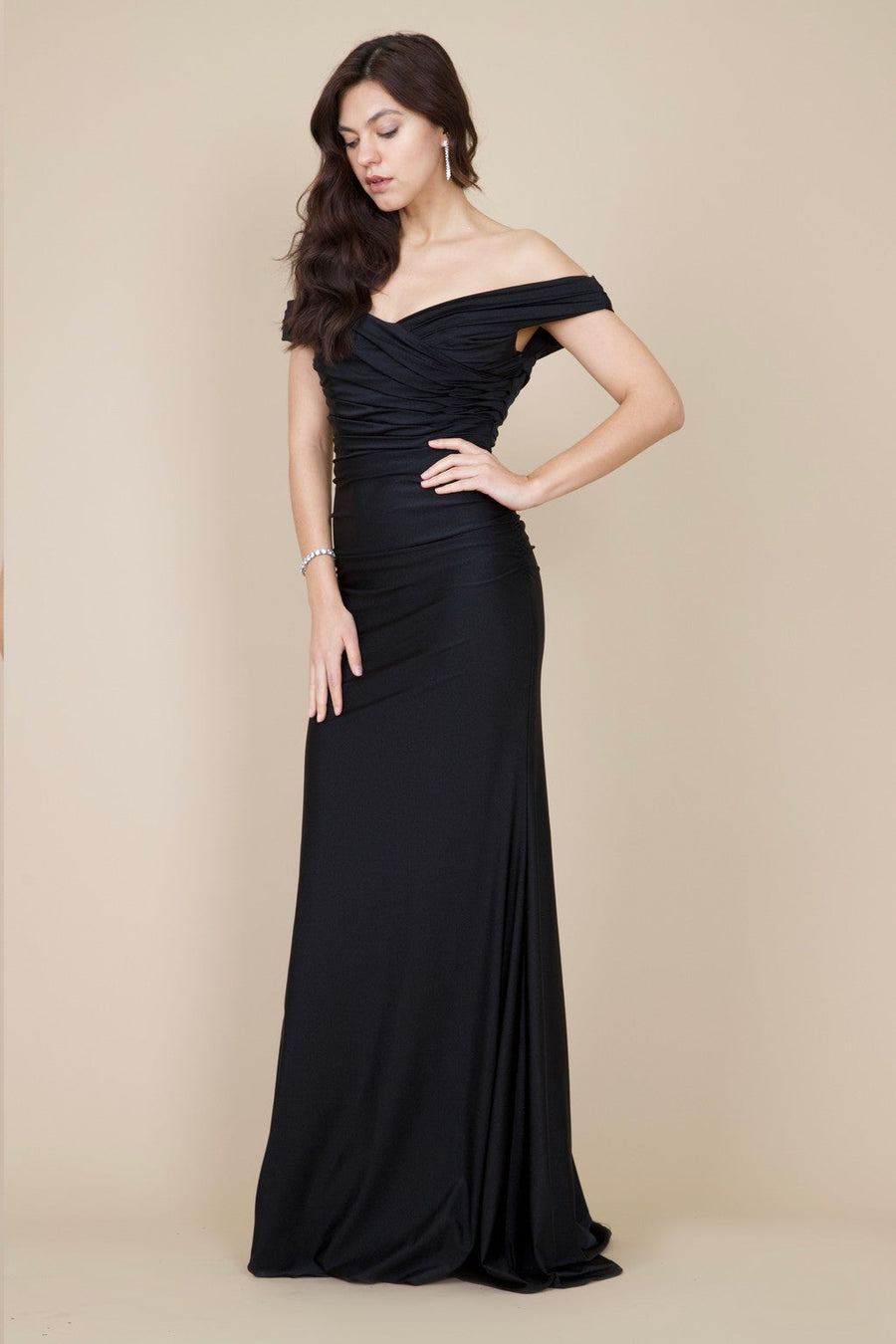 Long Stretch Formal Off Shoulder Dress Wholesale