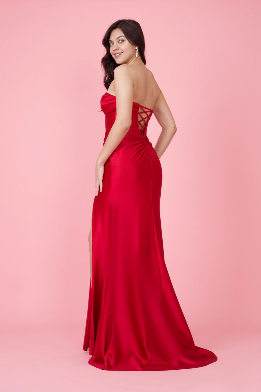 Long Strapless Corset Fitted Gown with Keyhole Dress
