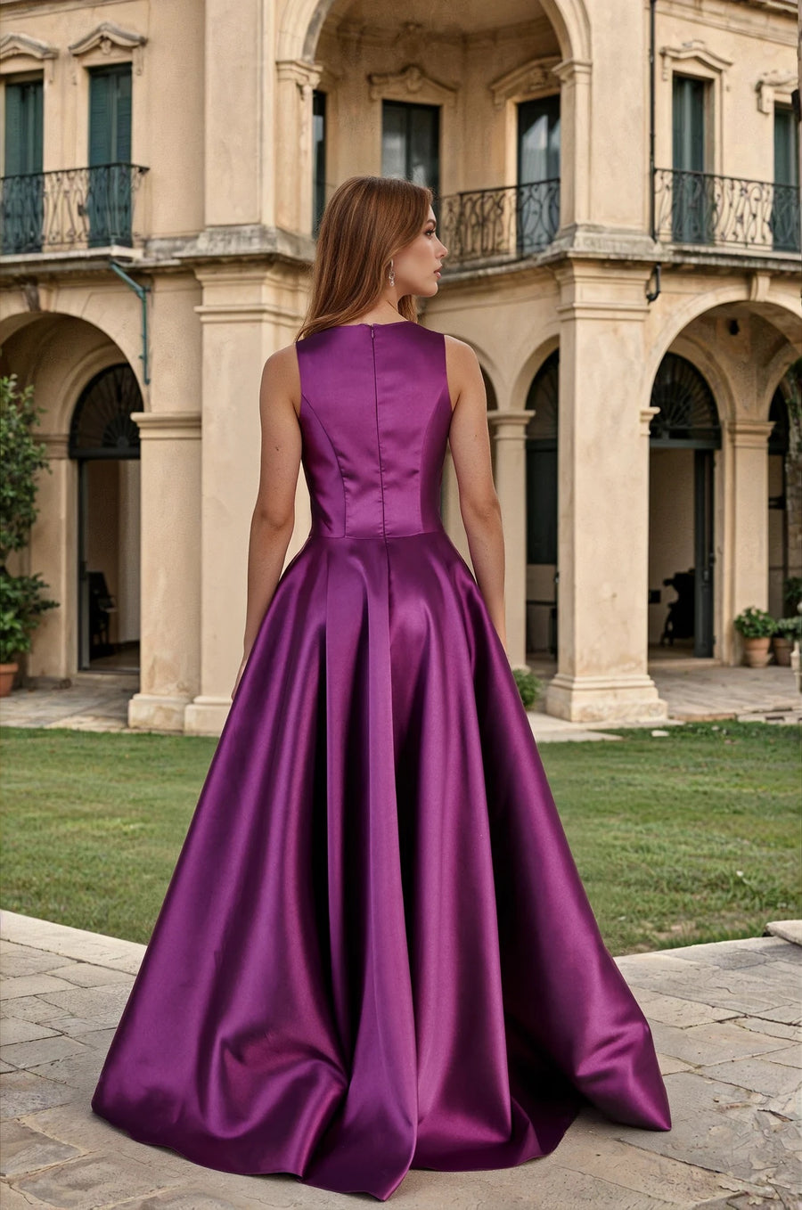 Formal Dresses Long Formal Ball Gown with Statement Bow Eggplant