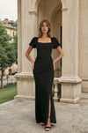 Formal Dresses Long Corset Formal Dress Puff Sleeves Black
