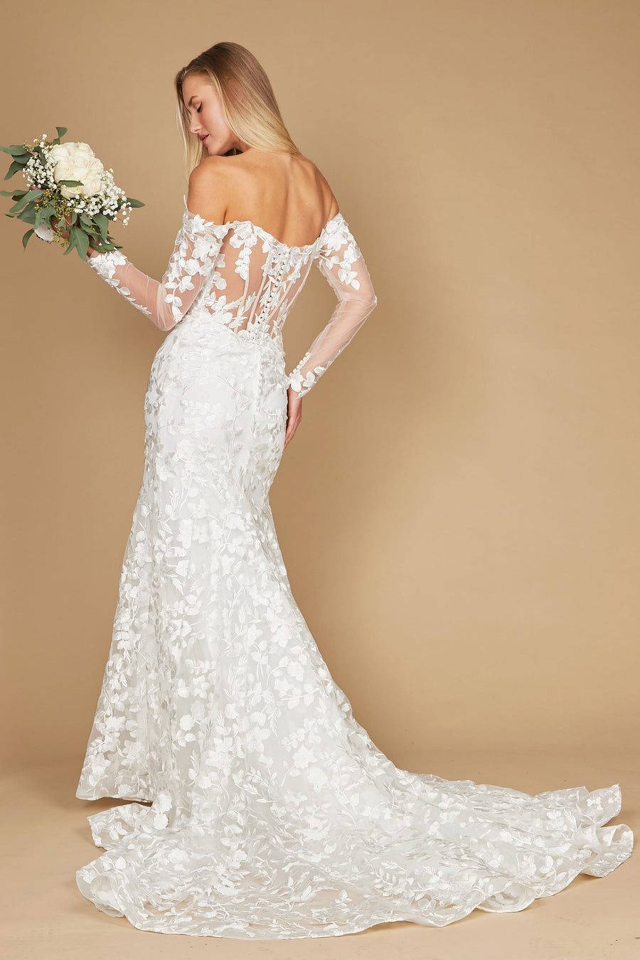 Lace Long Off Shoulder Mermaid Wedding Dress
