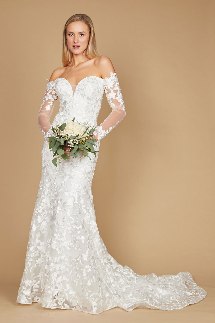 Lace Long Off Shoulder Mermaid Wedding Dress