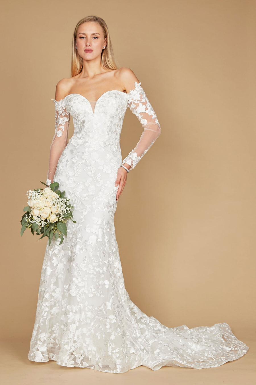 Lace Long Off Shoulder Mermaid Wedding Dress