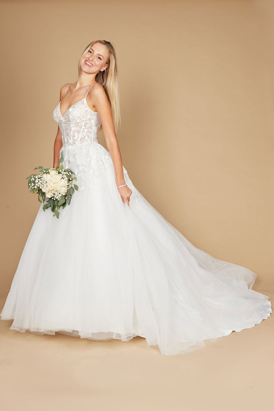 Simple Long Spaghetti Strap Wedding Dress Wholesale