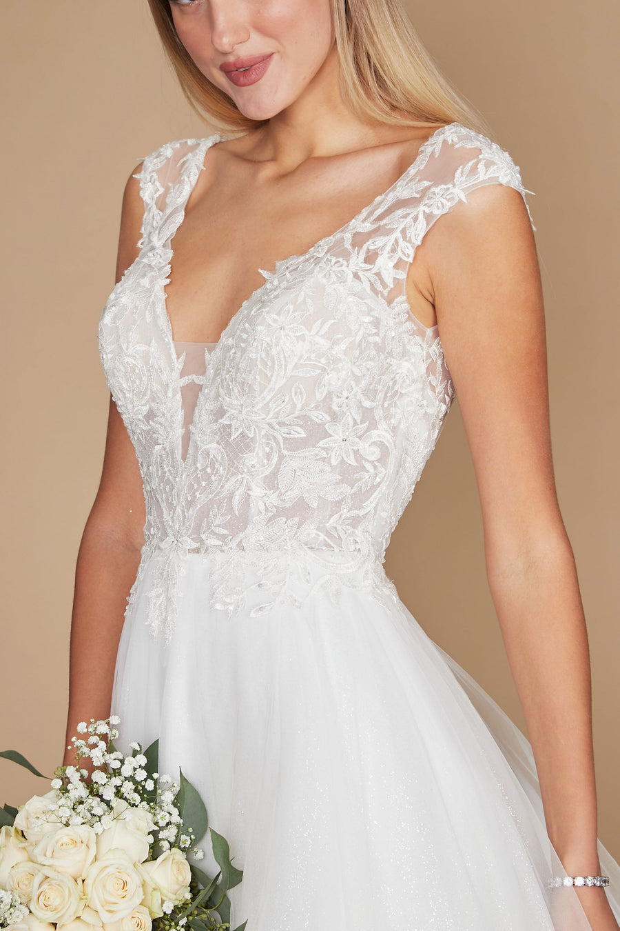Long Cap Sleeve Lace Wedding Dress Wholesale