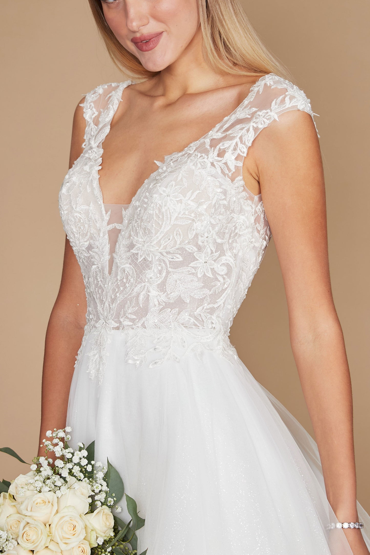 Long Cap Sleeve Lace Wedding Dress Wholesale