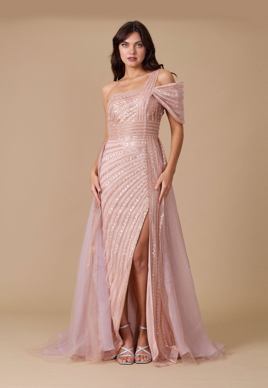 Long Couture Hand Beaded Cold Shoulder Formal Wholesale Dress