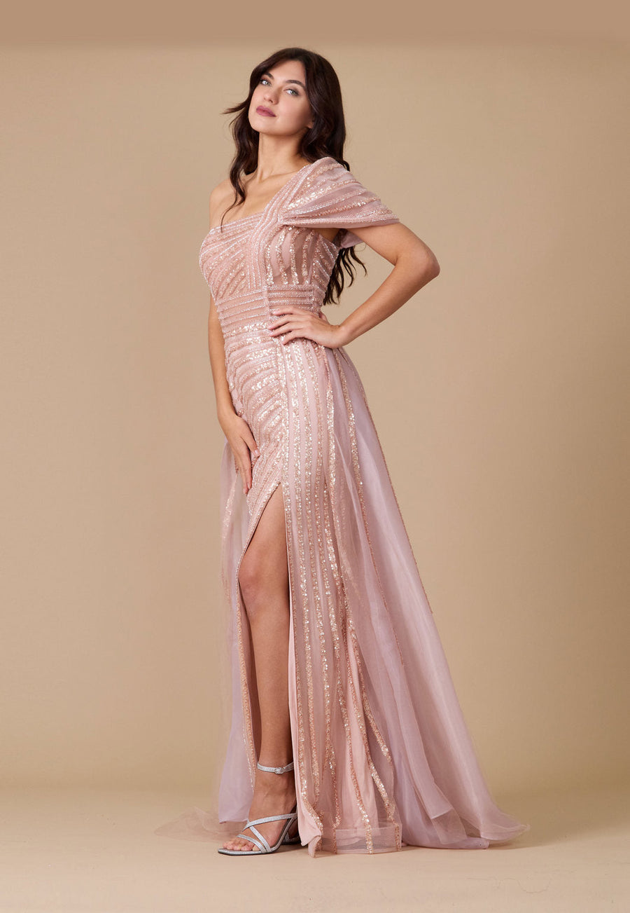 Long Couture Hand Beaded Cold Shoulder Formal Wholesale Dress