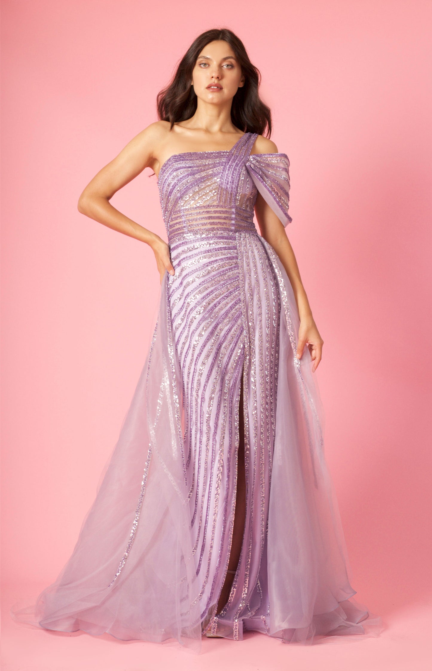 Long Couture Hand Beaded Cold Shoulder Formal Wholesale Dress