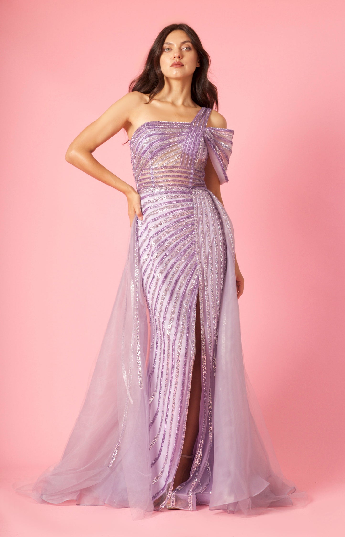 Long Couture Hand Beaded Cold Shoulder Formal Wholesale Dress
