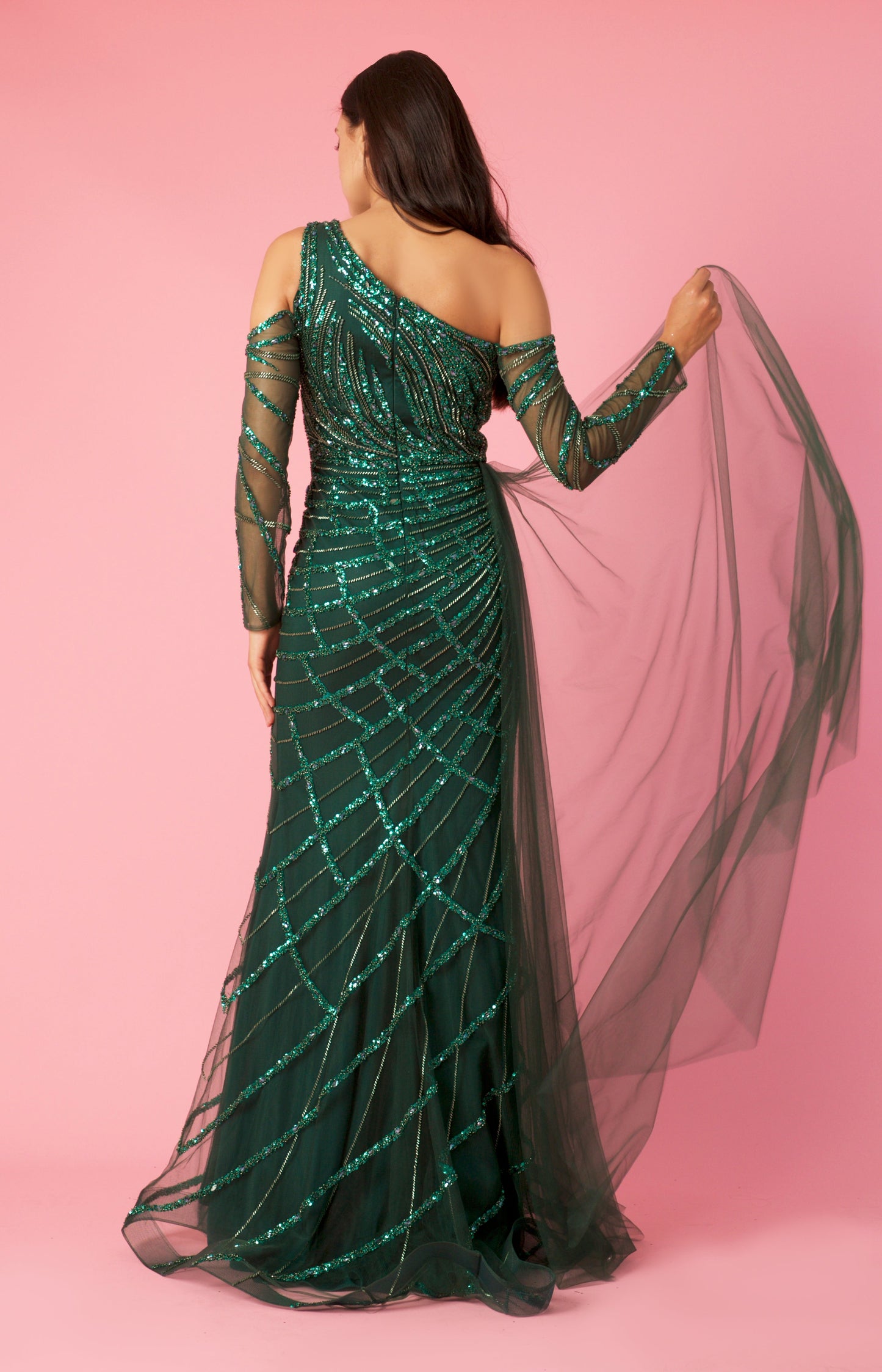 Long Couture Long Sleeve Hand Beaded Formal Dress Wholesale