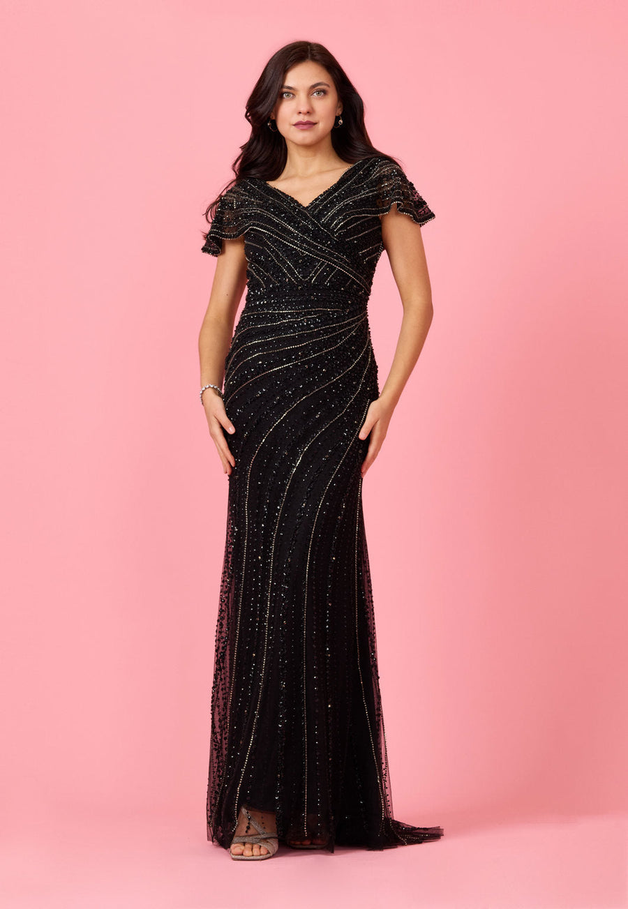Short Sleeve Hand Beaded Formal Couture Dress Wholesale