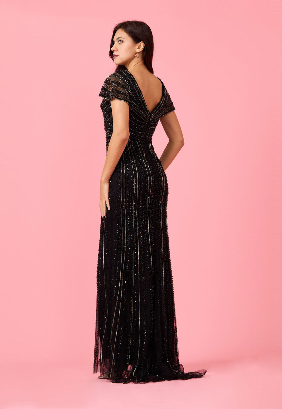 Short Sleeve Hand Beaded Formal Couture Dress Wholesale