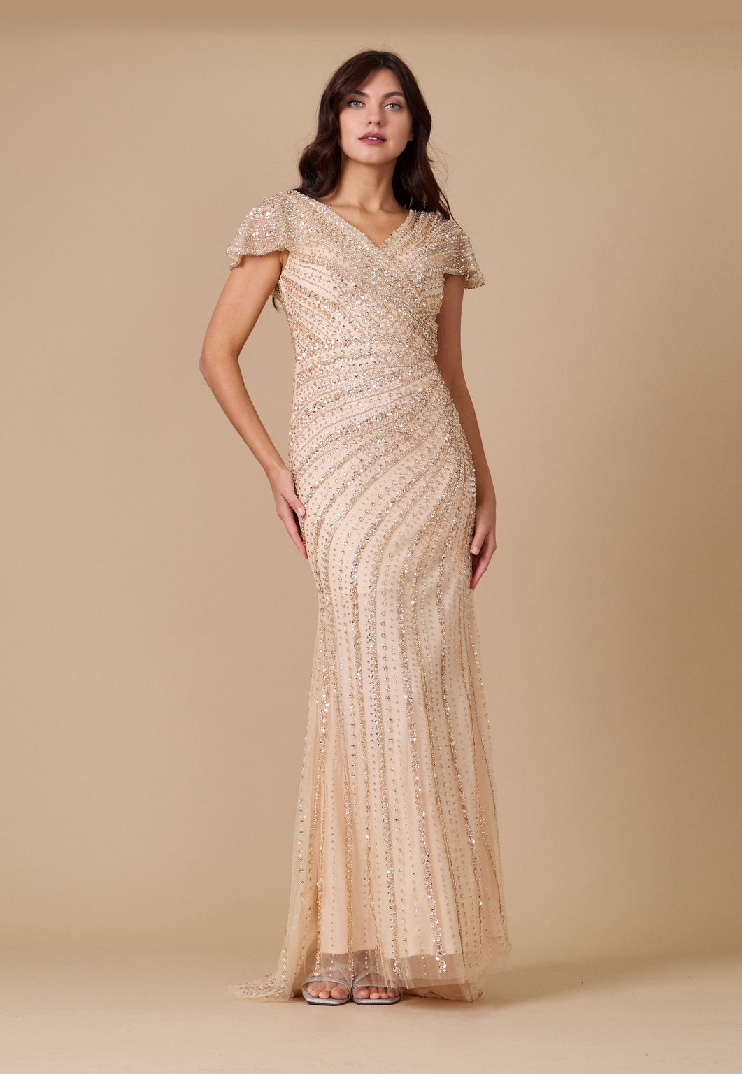 Short Sleeve Hand Beaded Formal Couture Dress Wholesale