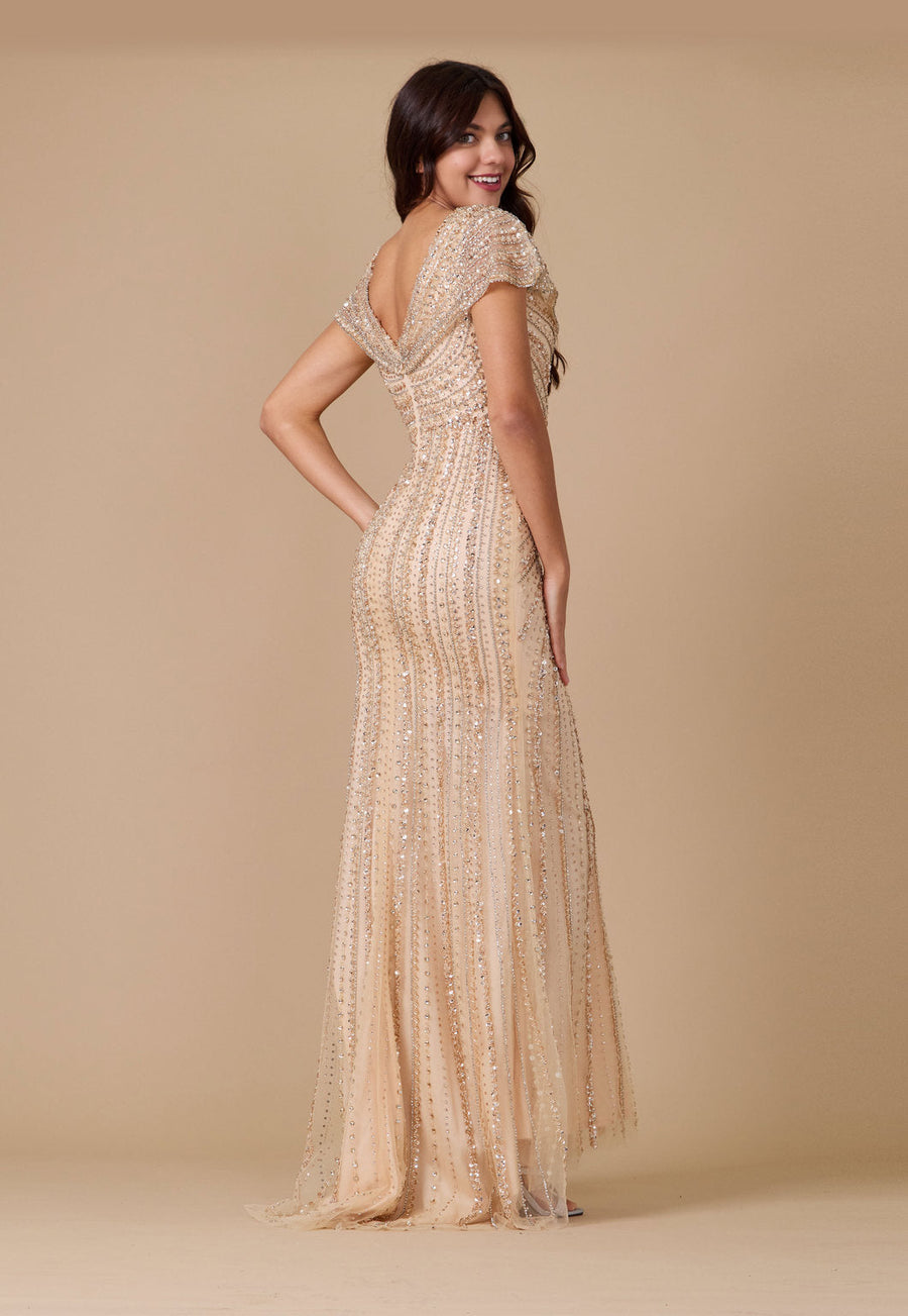 Short Sleeve Hand Beaded Formal Couture Dress Wholesale