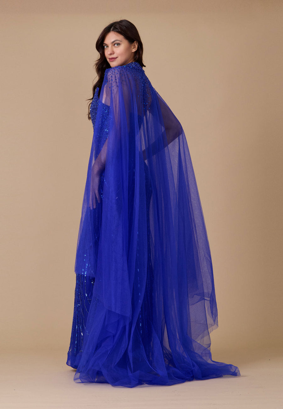 Long Sequin Cape Couture Evening Dress Wholesale