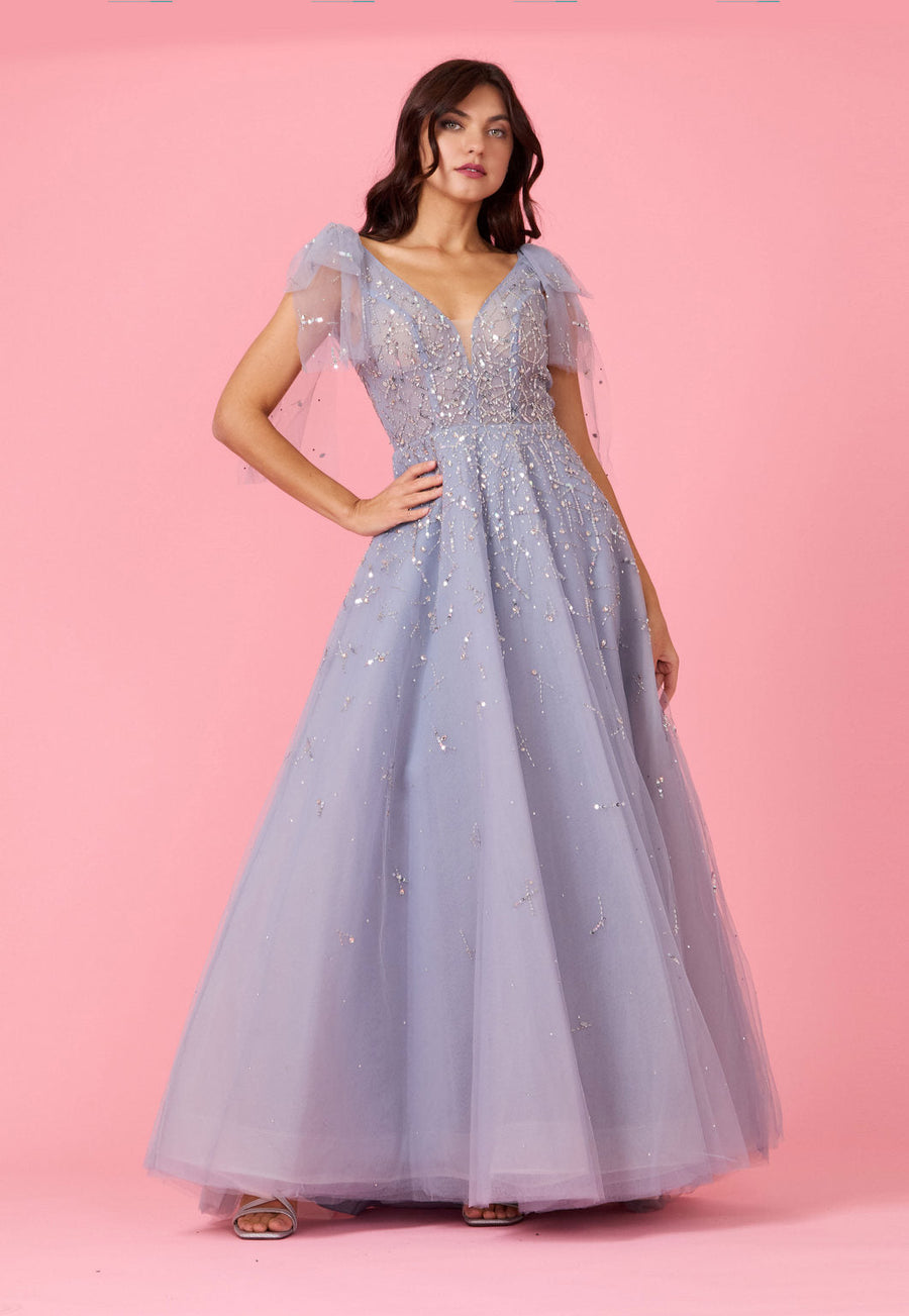 Short Sleeve Silver Formal Evening Dress Wholesale