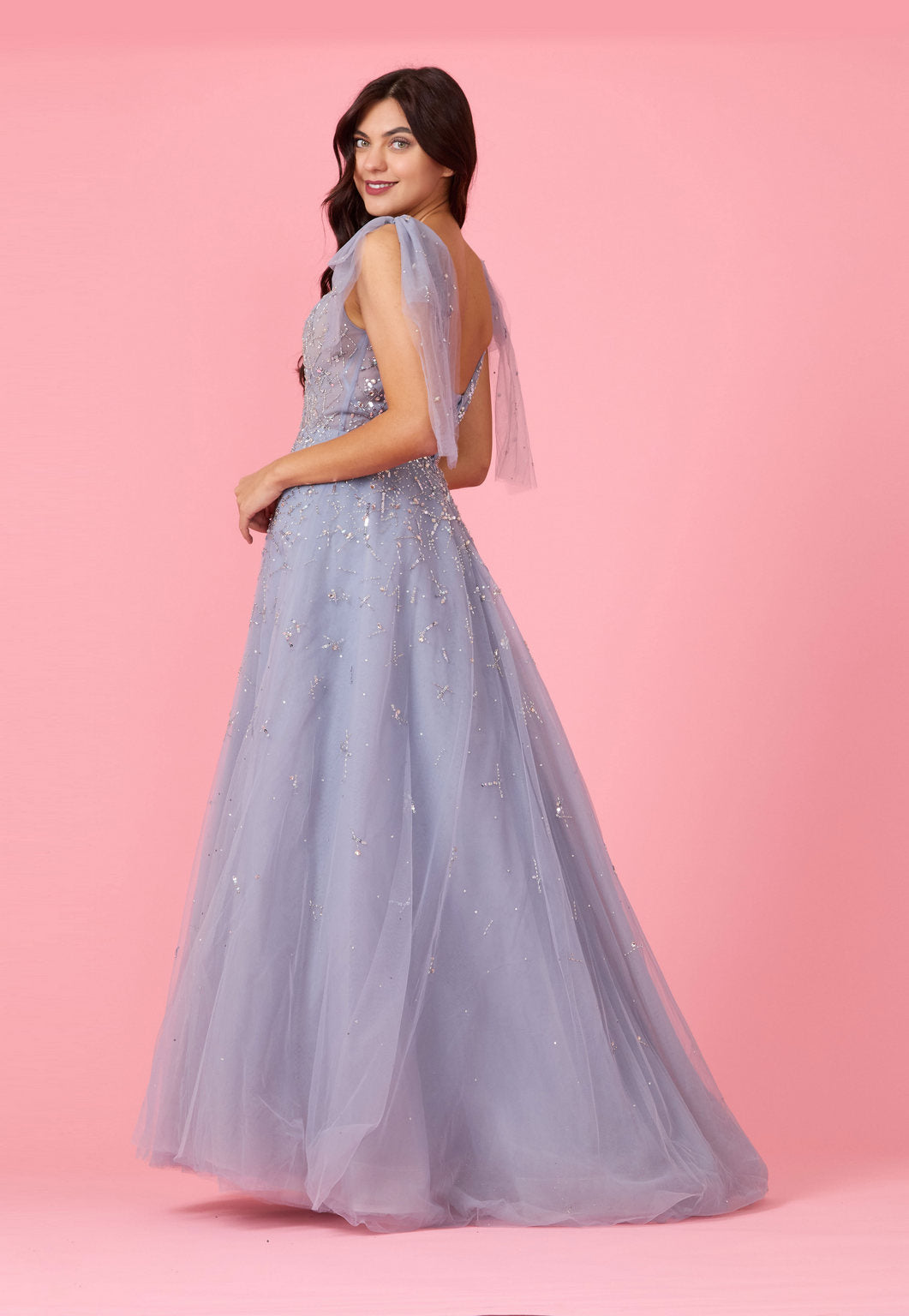 Short Sleeve Silver Formal Evening Dress Wholesale