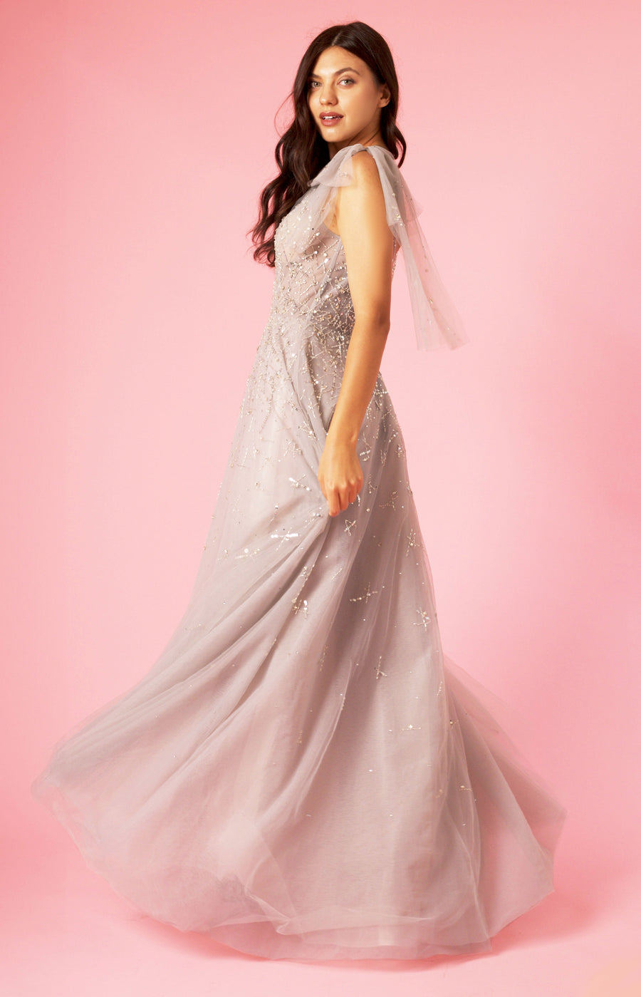 Short Sleeve Silver Formal Evening Dress Wholesale