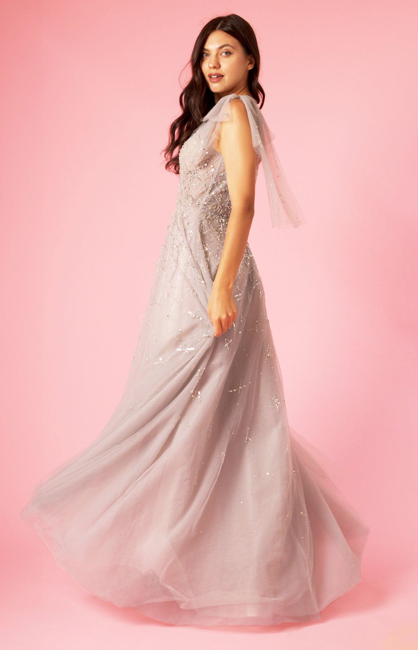Short Sleeve Silver Formal Evening Dress Wholesale