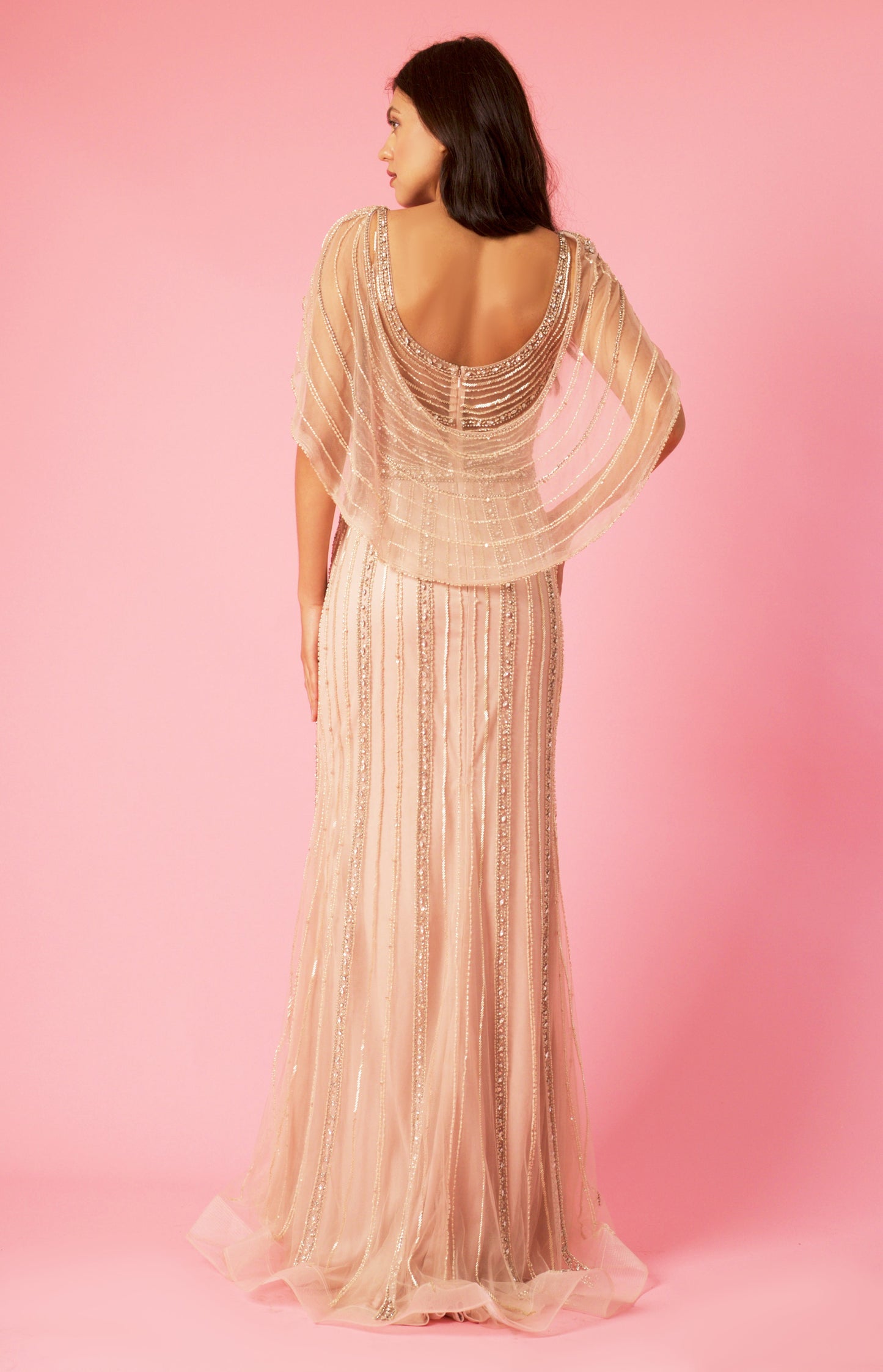 Long Couture Hand Beaded Formal Cape Dress Wholesale
