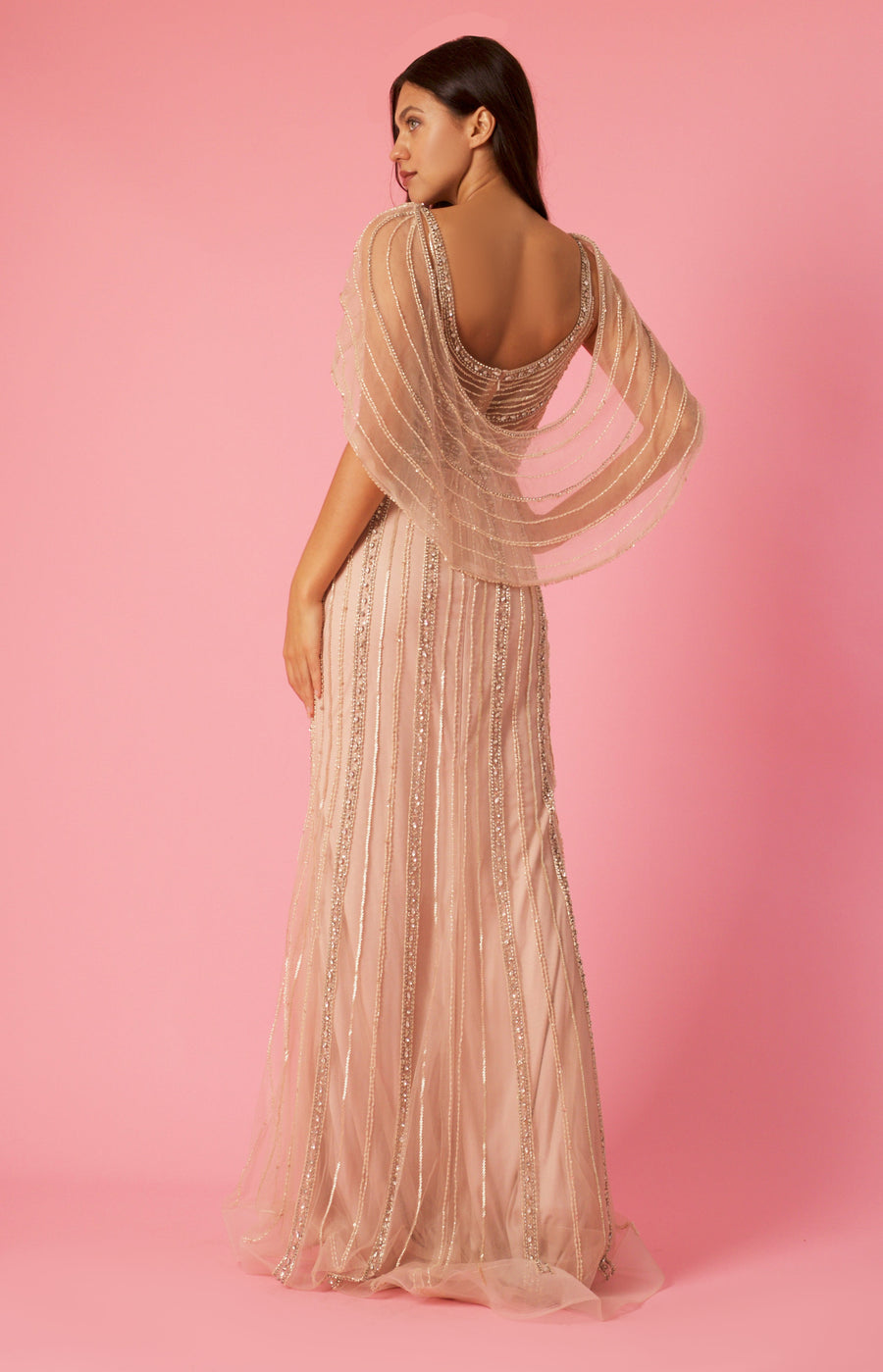 Long Couture Hand Beaded Formal Cape Dress Wholesale