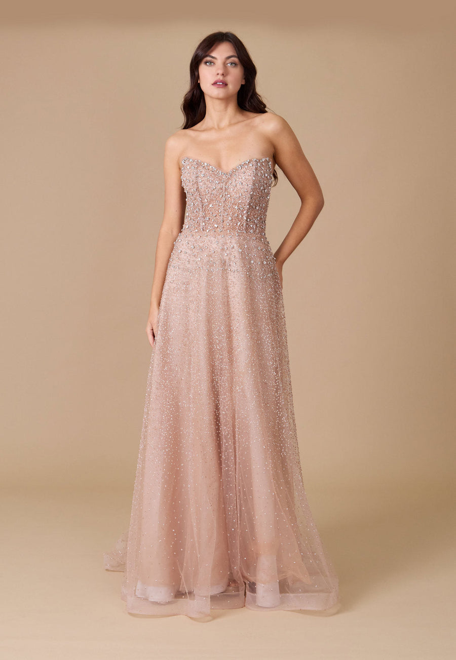 Long Strapless Hand Beaded Formal Couture Dress Wholesale