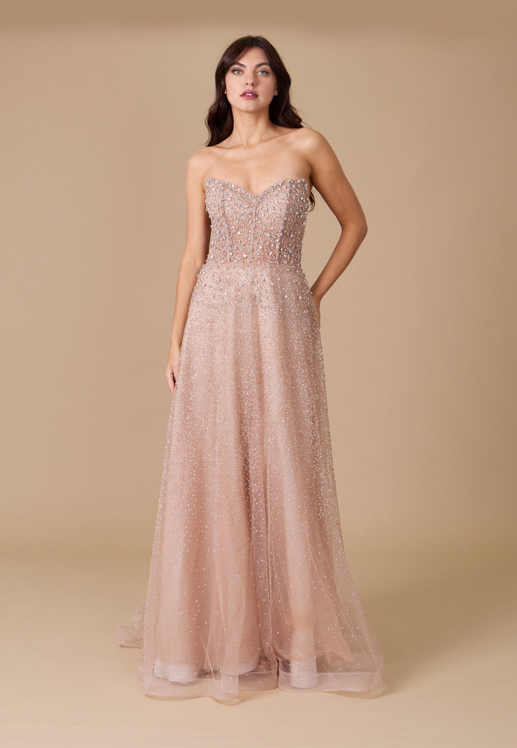 Long Strapless Hand Beaded Formal Couture Dress Wholesale
