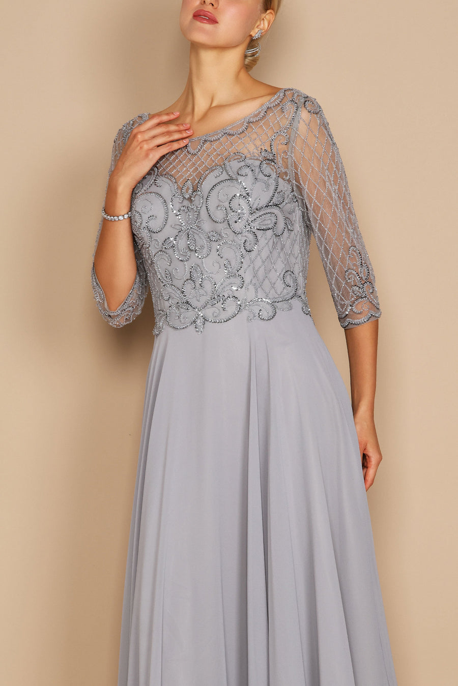 Long Sleeve Hand Beaded Mother of The Bride Dress Wholesale