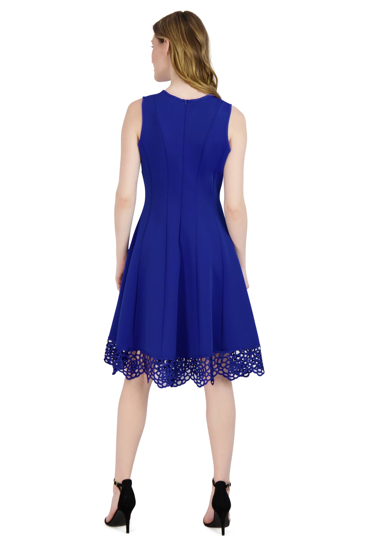 Donna Ricco Sleeveless Embroidered Hem A-Line Scuba Dress DR50170 Wholesale