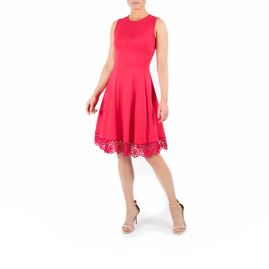 Donna Ricco Sleeveless Embroidered Hem A-Line Scuba Dress DR50170 Wholesale