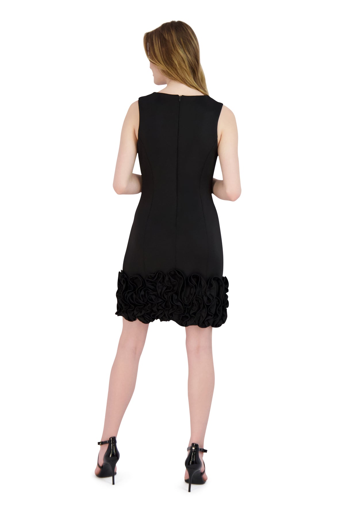 Donna Ricco Sleeveless V-Neck Cupcake Ruffle Hem Scuba Sheath Dress DR50413 Wholesale