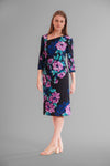 Donna Ricco DR53009 Black Multi floral midi dress front view