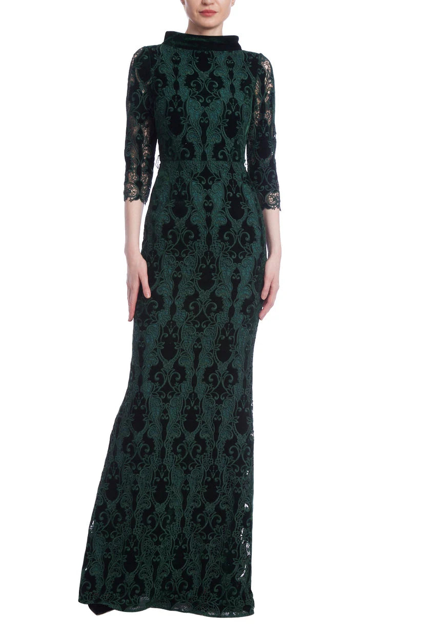 Velvet Lace Boat Neck Gown Jewel by Badgley Mischka EG4340 Wholesale