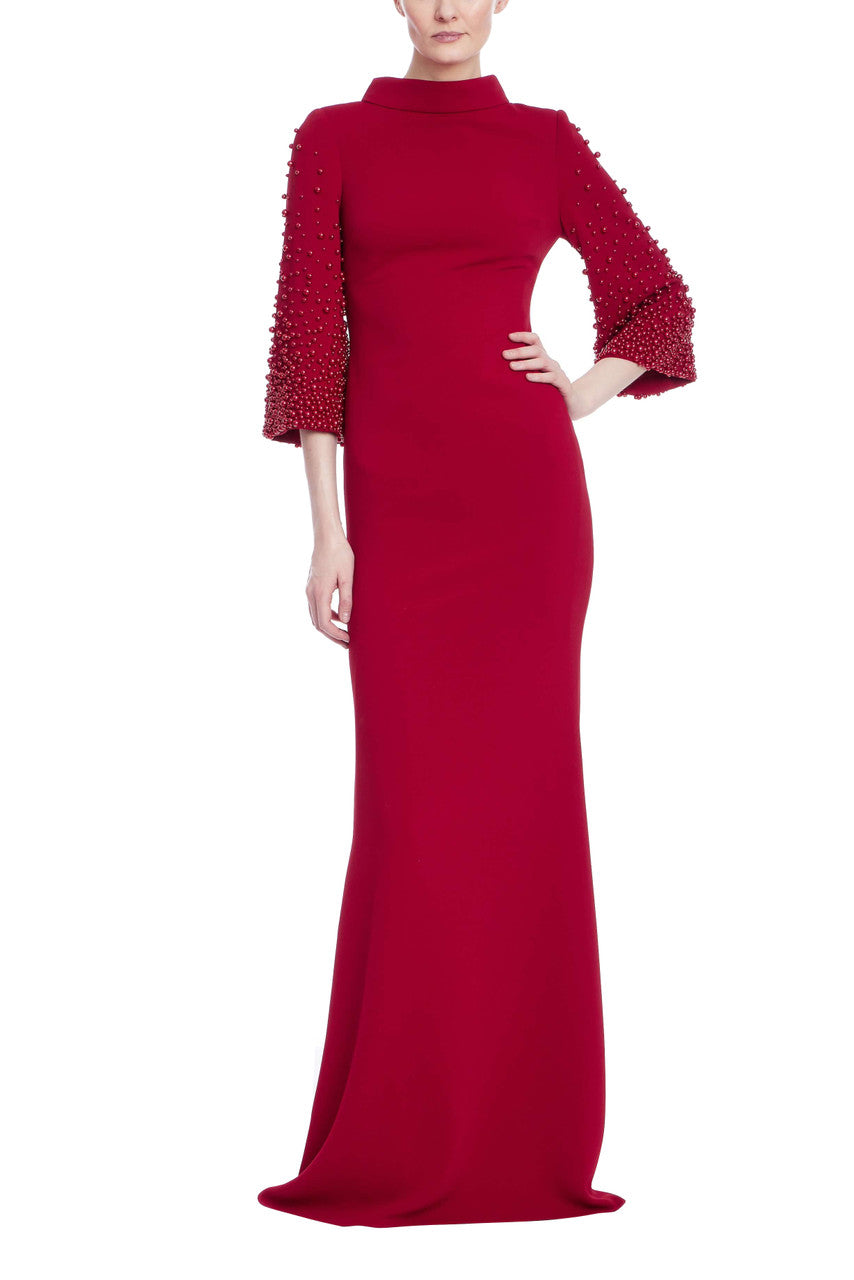 Crew/High-Neck Floor-Length Crepe Formal Sheath/Column Badgley Mischka EG4583A