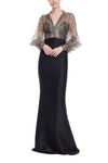 Black High Neck Floor-Length Crepe Mother of the Bride Mermaid Dress Sheer Animal Print Bodice Badgley Mischka EG4602A