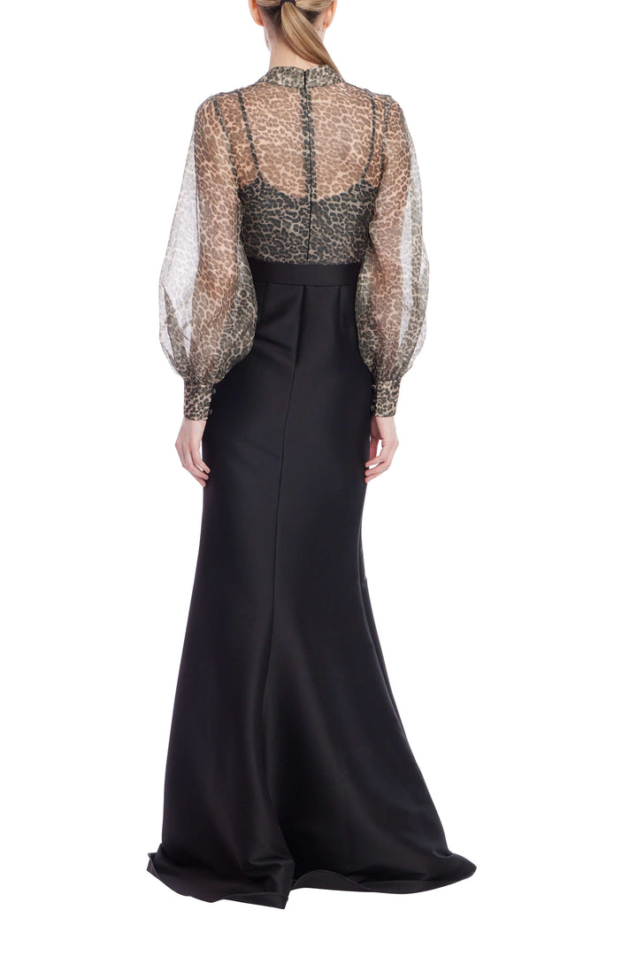 Black High Neck Floor-Length Crepe Mother of the Bride Mermaid Dress Sheer Animal Print Bodice Badgley Mischka EG4602A