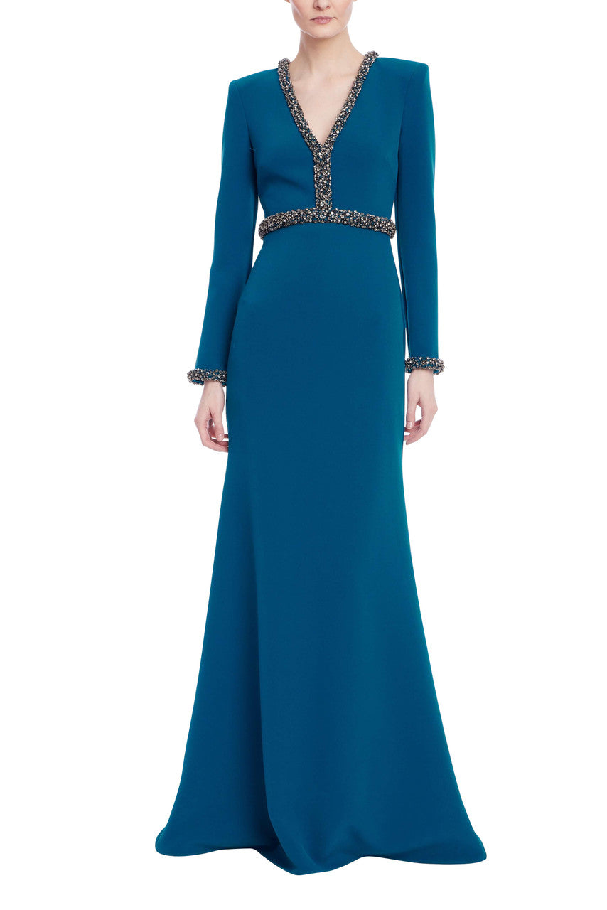 V-Neck Floor-Length Crepe Formal Mermaid Gown Badgley Mischka EG4629