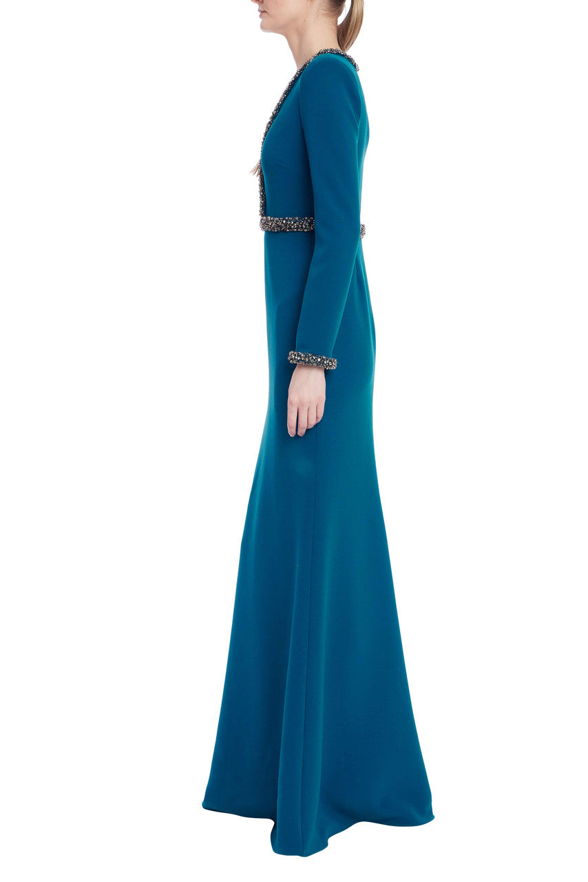 V-Neck Floor-Length Crepe Formal Mermaid Gown Badgley Mischka EG4629