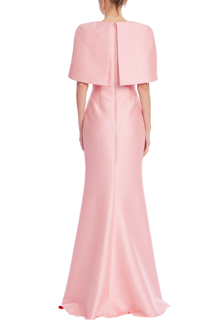 Peony Square-Neck Floor-Length Mikado Formal Cape Sleeve Column Gown Badgley Mischka EG4666