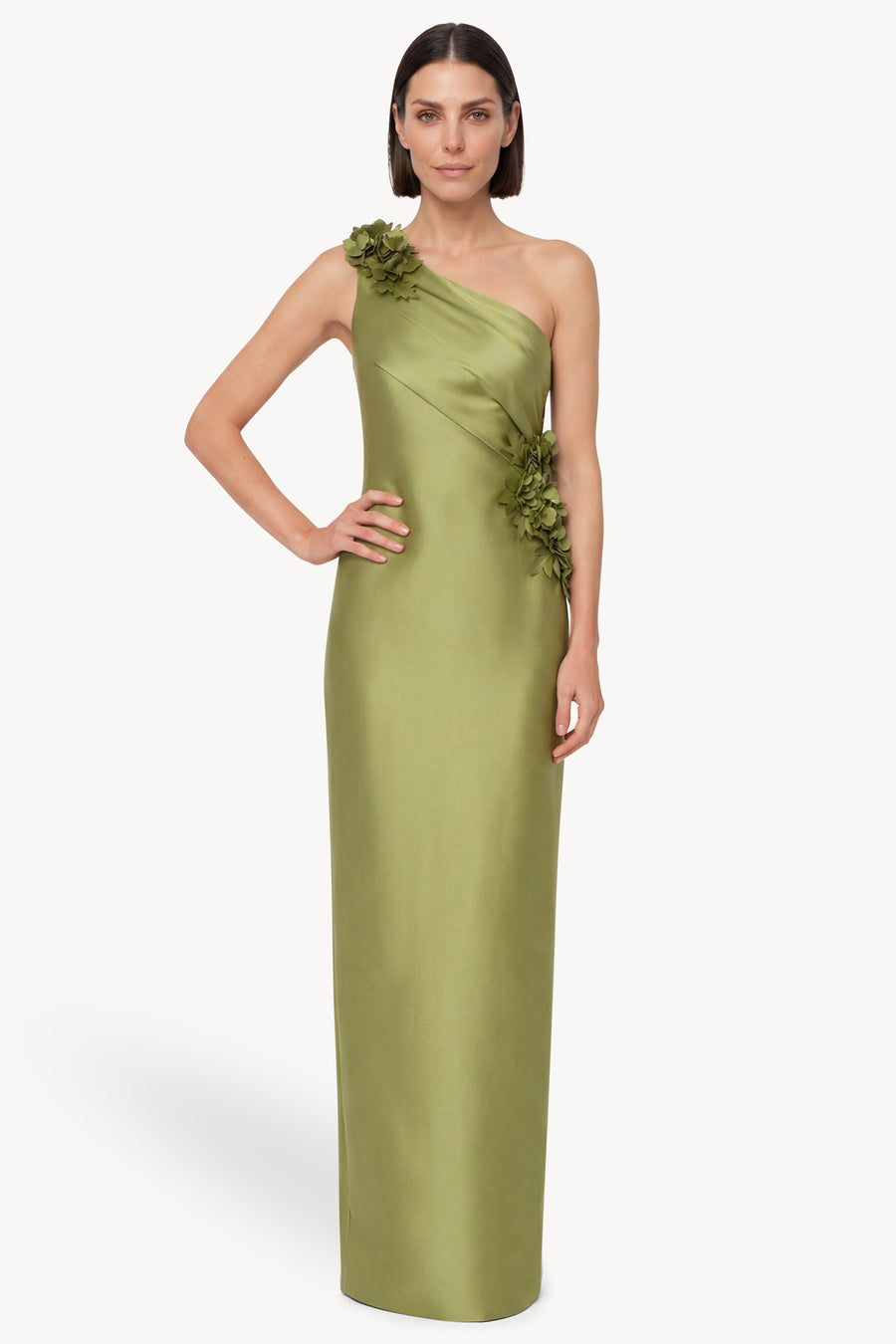 Badgley Mischka One-Shoulder Floral Applique Column Gown EG5176 Wholesale
